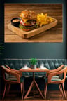 Yatay Tekli Kanvas Duvar Tablosu Modern Kafe Restoran Hamburger Patates Kızartması Fast Food