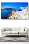 Kanvas Duvar Tablosu Yatay Tekli Salon Ofis Yunanistan Santorini Mavi Kubbeli Kilise Manzara