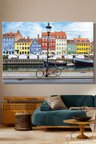 Duvar Tablosu Yatay Kanvas Tekli Ofis Danimarka Kopenhag Kent Bisikletler Nyhavn