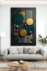 Dikey Kanvas Duvar Tablosu Tekli Salon Mutfak Yatak Odası Ofis Altın Modern Geometrik Daire