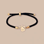 Zarif ve Şık Mevlana Figürlü Siyah Örgülü ve 14 Ayar Altın Plakalı Ayşe Bilekliği