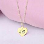 Şık Kalp Motifli 14 Ayar Altın Plakalı B Harfli Kolye