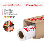 Feyza Bilişim® Microporous (Glossy) Parlak Fotoğraf Kağıdı Waterprof 260gr 107cm x30mt (1 Rulo)