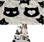 Monnhein Mama ve Su Evcil Hayvan Beslenme Matı, Kolay Temizlenen Emici Su Geçirmez Kumaş, Küçük Orta Boy ve Büyük Kedi ve Köpekler için Dayanıklı Köpek Kedi Paspas (40x60, Black Cats)