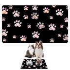 Monnhein Mama ve Su Evcil Hayvan Beslenme Matı, Kolay Temizlenen Emici Su Geçirmez Kumaş, Küçük Orta Boy ve Büyük Kedi ve Köpekler için Dayanıklı Köpek Kedi Paspas (40x60, Siyah Renkli Pati)