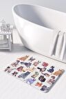 Sevimli Tasarımlı Mikrofiber Banyo Paspası, Kaymaz Taban, Makinede Yıkanabilir (50x80)