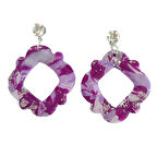 Polimer Kil, Ultra Hafif, Şık, Mor ve Lila Renk Geçişli, Gümüş Detaylı, Kristal Taşlı Sallantılı Küpe