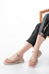 S-101 Bej Parmak Arası Taş Detaylı Günlük Kadın Sandalet