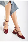 ST-003 Bordo Rugan Günlük 4 cm Topuklu Kadın Ayakkabı
