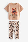 Next Baby Pamuklu Kahverengi Leopar Desenli Kısa Kollu Taytlı Takım