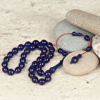 Katalin Çubuk Beyzi Kesim 8x10.5mm Tesbih - Parlament Mavi -İbrahim Atasever Usta İşi