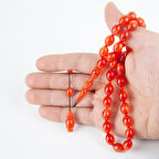 Özel Seri Sedefli Sıkma Kehribar Beyzi Kesim 9x12mm Tesbih