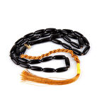 Sıkma Kehribar Uzun Arpa Kesim 7x12mm Tesbih - Siyah