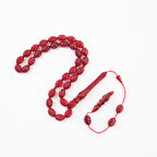 Ateş Kehribar Kalem İşçilikli EL İşlemli Beyzi Kesim 9x11mm Tesbih