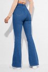 Kadın Yüksek Bel İspanyol Paça Power Likra Kot Denim Jean Açık Mavi / 38