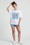 Unisex Beyaz Oversize Yengeç ve Dalga Baskılı Pamuklu Tişört Beyaz / XXL