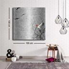 Dekoratif Baskı illüstrasyon Kuş Ve Şiir Kare Kanvas Tablo