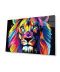 Renkli Aslan Hayvan Cam Tablo Ev ve Ofis Duvar Dekoru Hediyelik Büyük Tablo Dayanıklı Cam