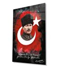 Vatanını En Çok Seven Görevini En İyi Yapandır Atatürk Türk Bayrağı Cam Tablo, Ev Ofis Duvar Dekoru