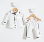 Unisex Bebek Alt Üst Pijama Takım Beyaz | 6-9 AY