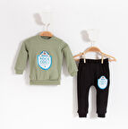 Rock Cock Görselli 2'li Bebek Alt Üst Takım-Haki | 6-9 Ay