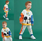 Mickey Mouse Görselli Kapüşonlu Bebek Çocuk Alt Üst Takım-Beyaz | 5 Yaş