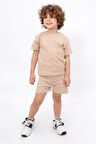 Waffle Görselli Cep Detaylı Pamuklu Yazlık Bebek Çocuk Şort Takım-Bej | 3 Yaş