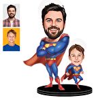 Kişiye Özel Süpermen Baba Oğul Figürlü 3D Ahşap Biblo,Sevgiliy