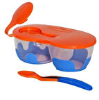 Bebedor İki Bölmeli Tabak ve Kaşık Seti (Kod:8559) - Turuncu-Mavi