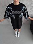 Livizmir Moda Unisex Bisiklet Yaka Baskılı Oversize T-Shirt - Siyah