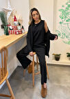 Livizmir Moda Kadın Uzun Kollu Ithal Krep Onu Açık Ceket Askılı Yuvarlak Yaka Bluz Ve Cepli Pantolon üçlü Takım