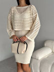 Livizmir Moda Kadın Delikli Kazak Ve Triko Elbise Ikili Takım