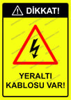 Dikkat  Yeraltı Kablosu Var Uyarı Levhası