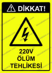 Dikkat! 220V Ölüm Tehlikesi Uyarı Levhası
