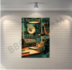Müzik Stüdyosu İllüstrasyon Retro Ahşap Poster