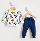 Özel Karakterler Baskılı Bebek Alt Üst Takım Mavi | 6-9 AY