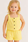 Asklılı Müslin Kız Bebek Yazlık Şort 2'li Takım-Sarı | 12-18 ay