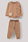 Tarz Etiketli Cepli Mevsimlik Pamuklu Bebek&Çocuk 2'li Alt Üst Takım-Bej | 1 Yaş