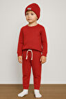Şapkalı Bebek&Çocuk Alt Üst 3'lü Takım-Kırmızı | 2 Yaş