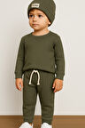 Şapkalı Bebek&Çocuk Alt Üst 3'lü Takım-Yeşil | 12-18 ay