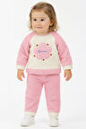 Çiçek Görselli Kışlık Peluş Welsoft Kız Bebek Çocuk 2'li Takım-Pembe | 1 Yaş