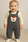 Ayı Nakışlı Kışlık Peluş Welsoft Bebek Tulum-Gri | 1 Yaş