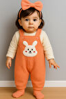 Tavşan Nakışlı Kışlık Peluş Welsoft Bebek Tulum-Turuncu | 6-9 ay