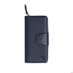 Aksesuar Sepeti KARALI Lacivert Hakiki Deri Kadın Cüzdanı