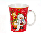 Yılbaşı Özel Noel Baba ve Ren Geyiği Temalı Porselen Premium Kupa Kırmızı 310 ml
