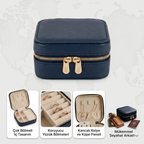 Takı Kutusu Düzenleyici Seyahat Çantası Kolye Yüzük Küpe Organizer Deri Lacivert 10x10