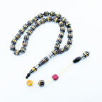 Tıraşlı Kesme 1000 Ayar Gümüş İşlemeli Oltu Taşı Ve Galalith  Karpuz Dilim İşlemeli Tespih