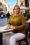 Kadın Büyük Beden Bluz Kayık Yaka Uzun İspanyol Kol Dokulu Örme Fitted Kalıp Crop Kesim Şık