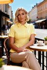 Kadın Bluz Peplum Polo Yaka Kısa Kol İnterlok Örme Düz Desen Yarım Pat Fermuar Kapamalı Regular