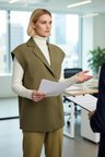 Kadın Ceket Yaka Dokuma Kumaş Kruvaze Oversize Yelek Toka Detaylı Astarlı Regular Boy Büyük Beden